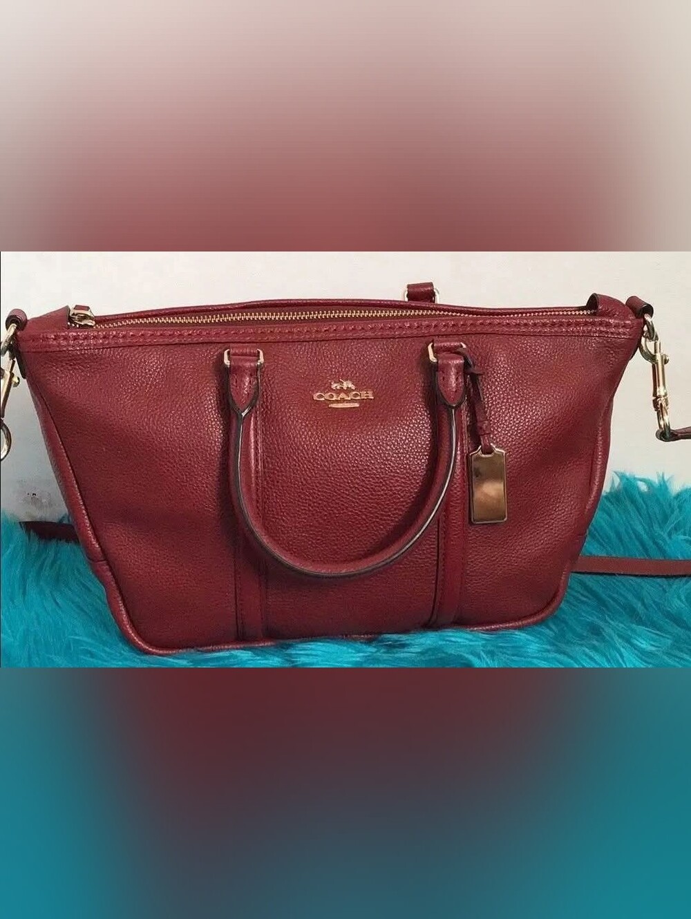 Coach Burgundy Peebled Leather Crossbody Satchel